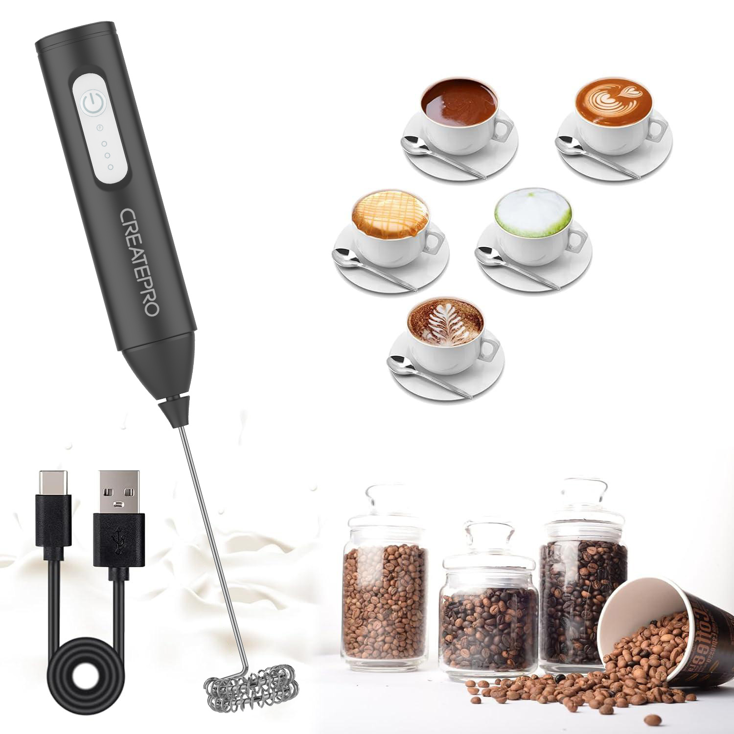 Milk Frother Automatic - 충전식 우유 거품기 자동 핸드헬드 폼