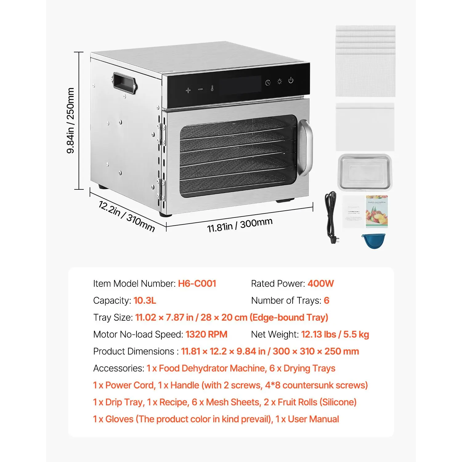 식품 건조기, 6개 스테인리스 트레이, 400W 전기식 - Dehydrator Tray Electric 리뷰 및 가격